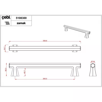 Дверная ручка скоба CEBI A5108 300 мм MP27 (черный матовый никель) серия THOR