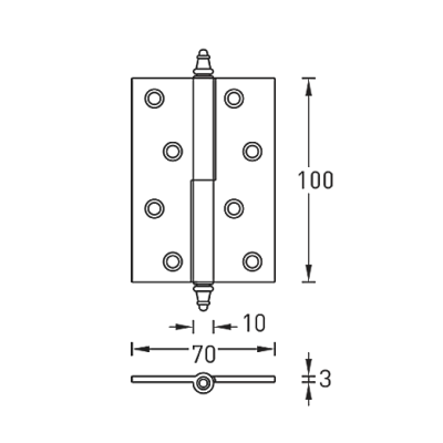 Петли разъёмные с короной ARCHIE A010-D 100X70X3-2H R белый никель