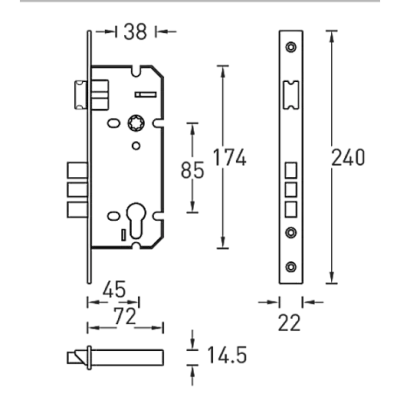 Замок врезной L01-45-70 TR AB/ACF, бронза/кофе