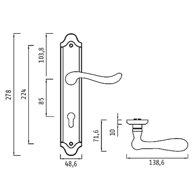 Дверная ручка на планке GENESIS ACANTO S. GOLD (CL) матовое золото под ключ. цилиндр