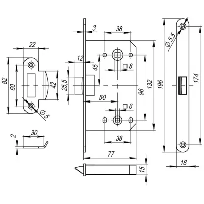 Защелка PLASTP96WC-50 (P96WC-50) AB бронза